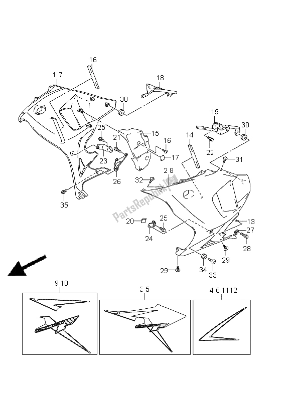 Tutte le parti per il Sotto Cowling (gsx650fu E21) del Suzuki GSX 650 FA 2011