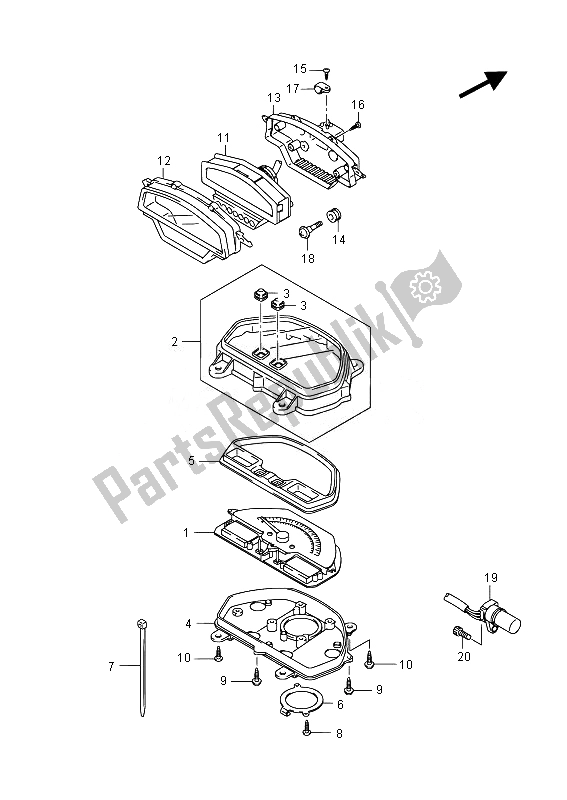 All parts for the Speedometer (vzr1800uf E19) of the Suzuki VZR 1800 M Intruder 2014