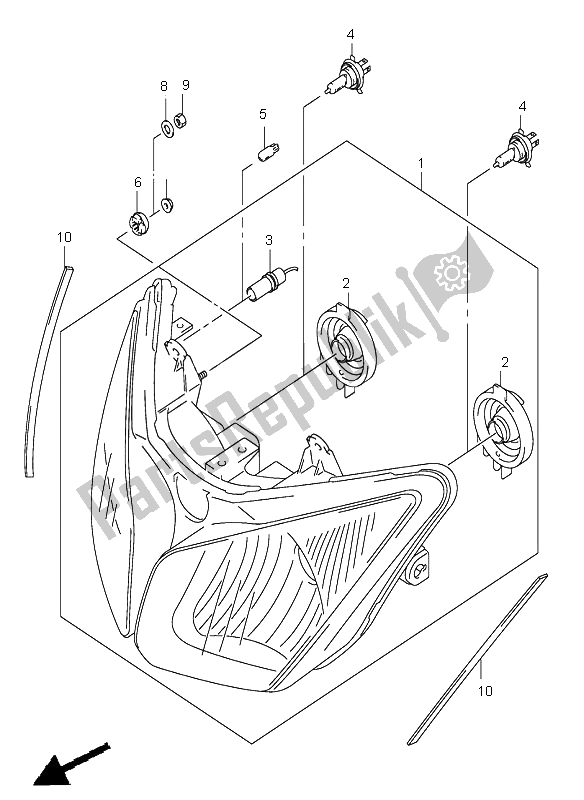 All parts for the Headlamp (e2) of the Suzuki DL 1000 V Strom 2006