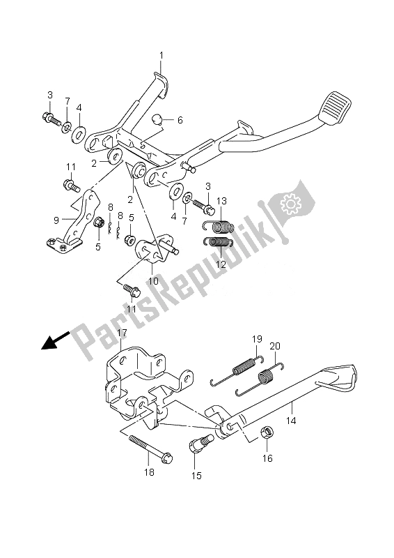 All parts for the Stand of the Suzuki AN 650A Burgman Executive 2007