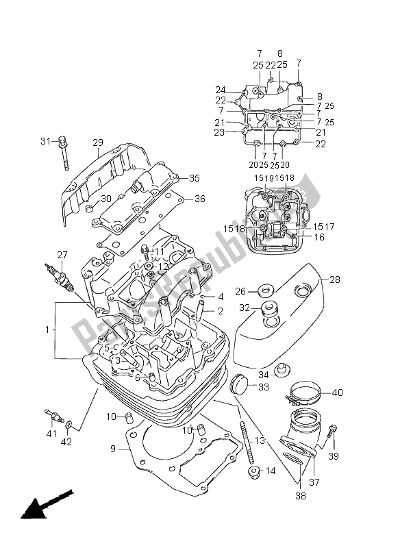 Alle onderdelen voor de Cilinderkop (voorzijde) van de Suzuki VS 1400 Intruder 2003