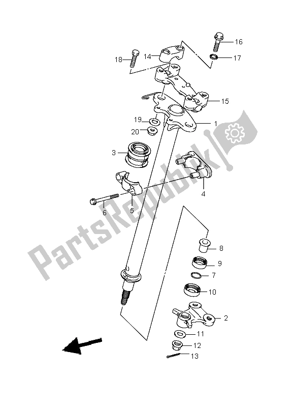 All parts for the Steering Shaft of the Suzuki LT A 700X Kingquad 4X4 2006