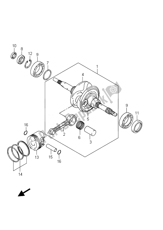 All parts for the Crankshaft of the Suzuki UX 150 Sixteen 2010