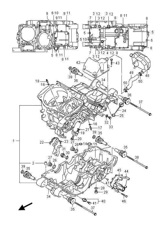 All parts for the Crankcase of the Suzuki VZR 1800 M Intruder 2014