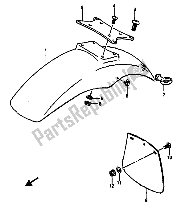 All parts for the Front Fender of the Suzuki GSX R 1100 1986