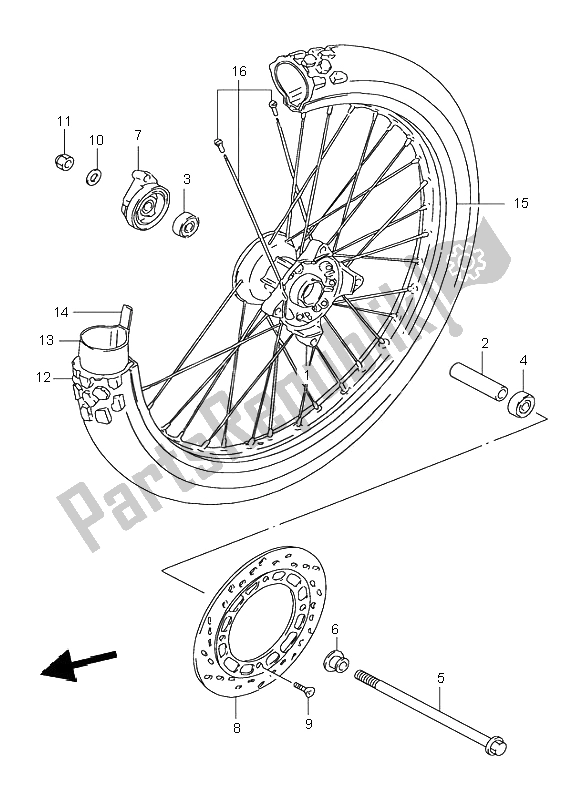 All parts for the Front Wheel of the Suzuki DR 125 SE 2000