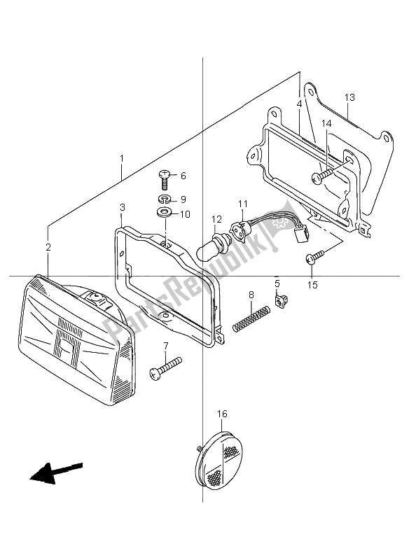 All parts for the Headlamp (e2) of the Suzuki TR 50S Street Magic 1998