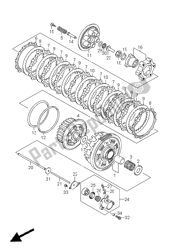 All parts for the Clutch of the Suzuki GSX 1300R Hayabusa 2011