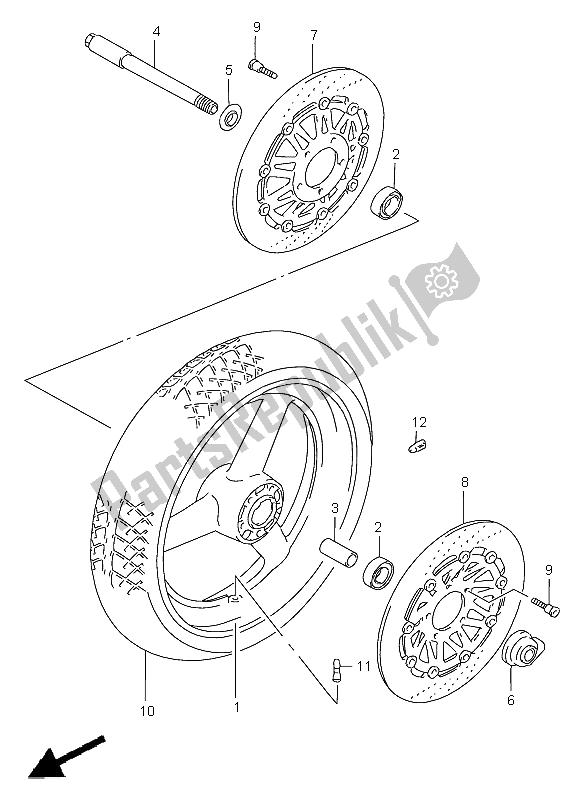 All parts for the Front Wheel (gsf1200-s) of the Suzuki GSF 1200 Nssa Bandit 2000