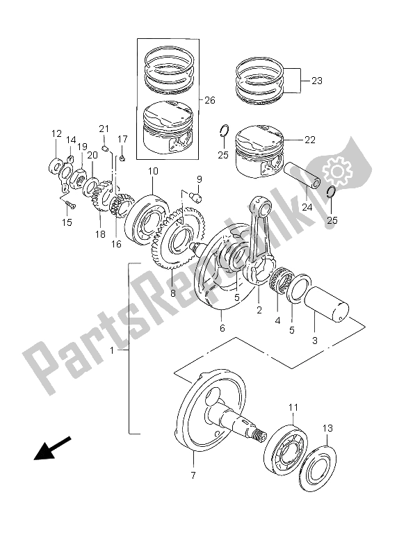 All parts for the Crankshaft of the Suzuki GZ 250 Marauder 2006