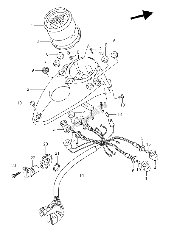 All parts for the Speedometer of the Suzuki VL 250 Intruder 2005