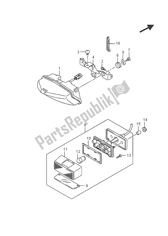 All parts for the Rear Combination Lamp (gsx-r1000uf) of the Suzuki GSX R 1000A 2016