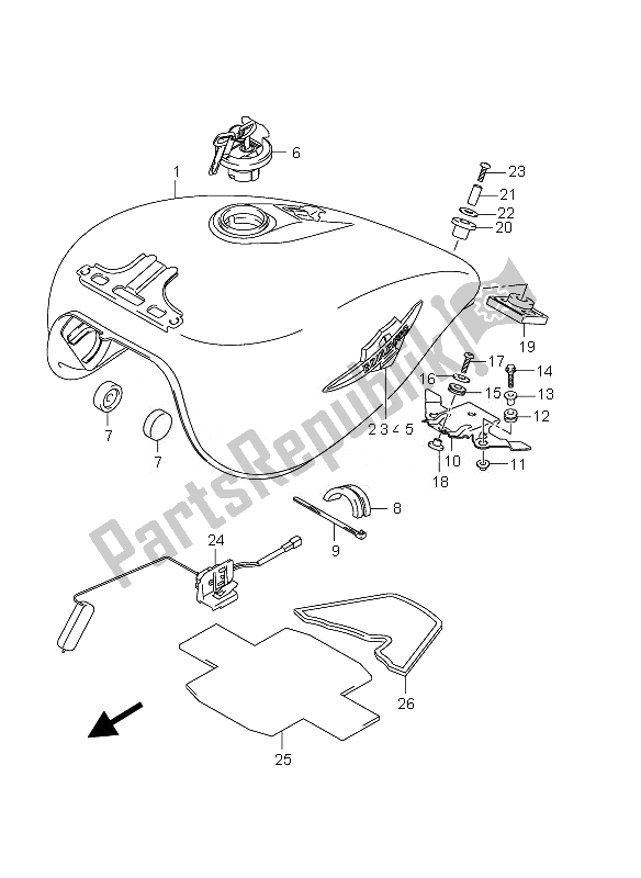 All parts for the Fuel Tank of the Suzuki VZ 800 Intruder 2010