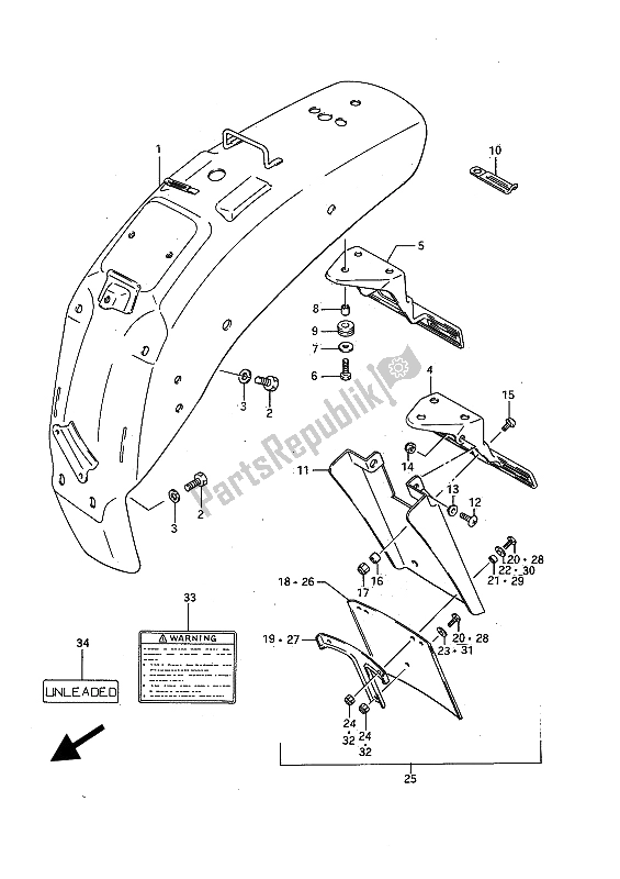 Alle onderdelen voor de Achterspatbord van de Suzuki LS 650 FP Savage 1986