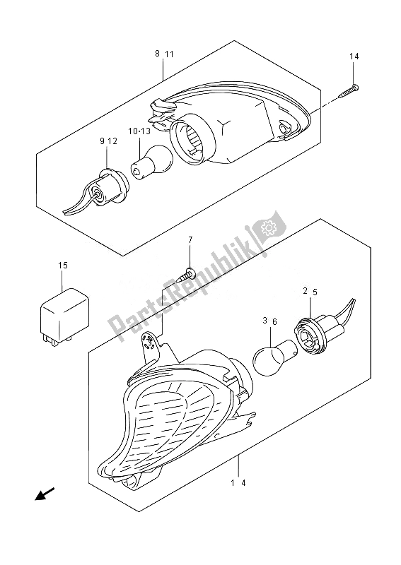 All parts for the Turnsignal Lamp of the Suzuki GSX 1300 RA Hayabusa 2014