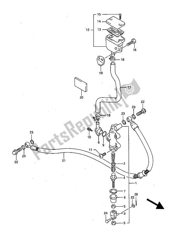 Tutte le parti per il Pompa Freno Posteriore del Suzuki GSX R 1100 1992