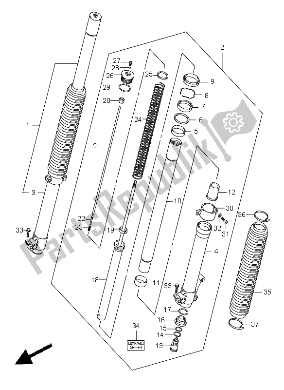 All parts for the Front Fork Damper of the Suzuki DR Z 400E 2006