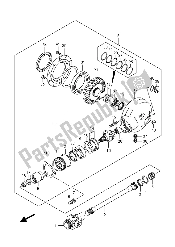 All parts for the Propeller Shaft & Final Drive Gear (vzr1800z E02) of the Suzuki VZR 1800 M Intruder 2014