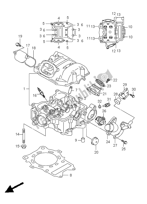 Toutes les pièces pour le Culasse du Suzuki LT A 450 XZ Kingquad 4X4 2010