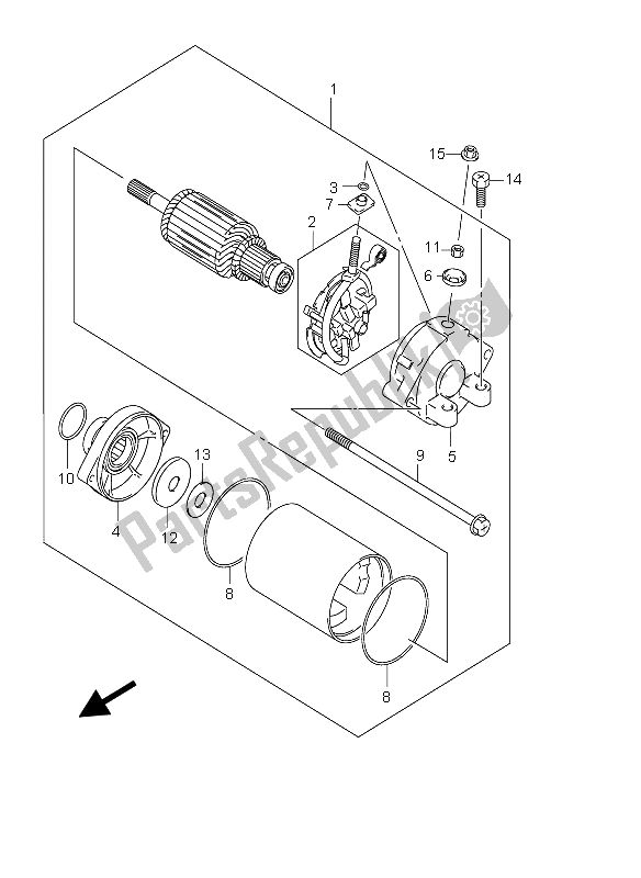 All parts for the Starting Motor of the Suzuki GSX 1300R Hayabusa 2005