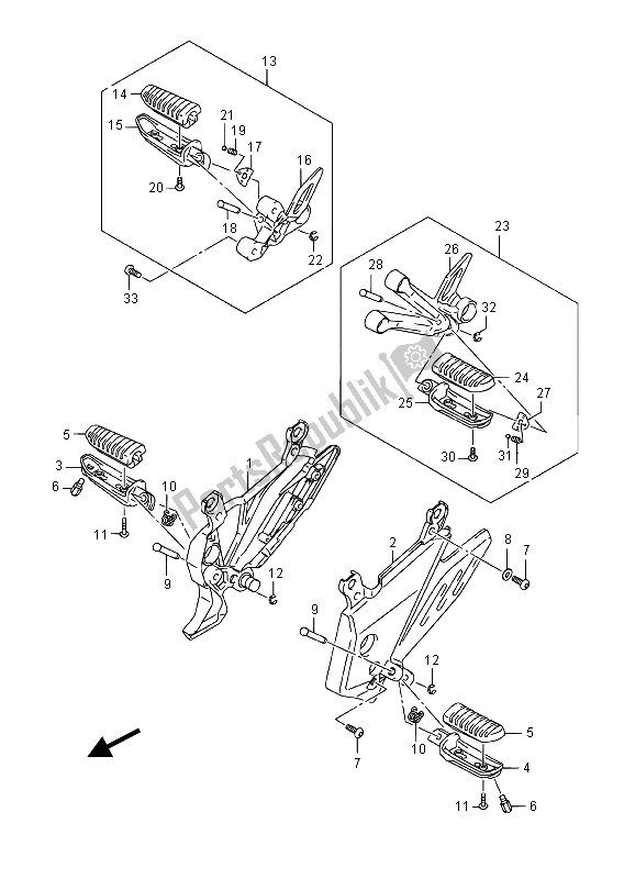 Todas las partes para Reposapiés de Suzuki GW 250F Inazuma 2015