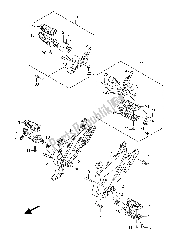 All parts for the Footrest of the Suzuki GW 250F Inazuma 2015