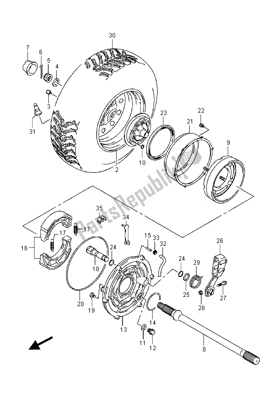 All parts for the Right Rear Wheel (lt-a400fz) of the Suzuki LT A 400 FZ Kingquad ASI 4X4 2014