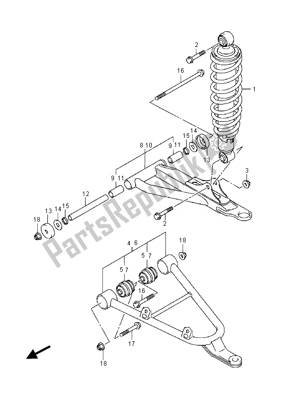 All parts for the Front Suspension Arm of the Suzuki LT A 500 XPZ Kingquad AXI 4X4 2014