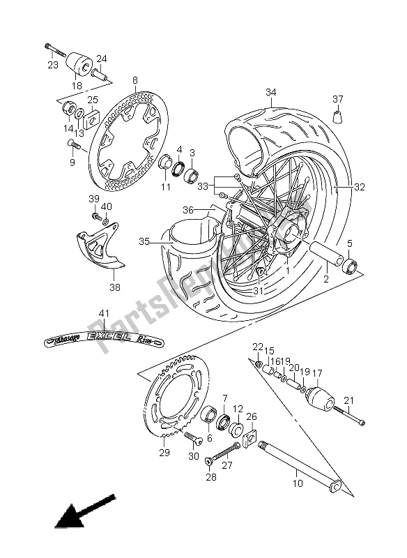 All parts for the Rear Wheel of the Suzuki DR Z 400 SM 2007