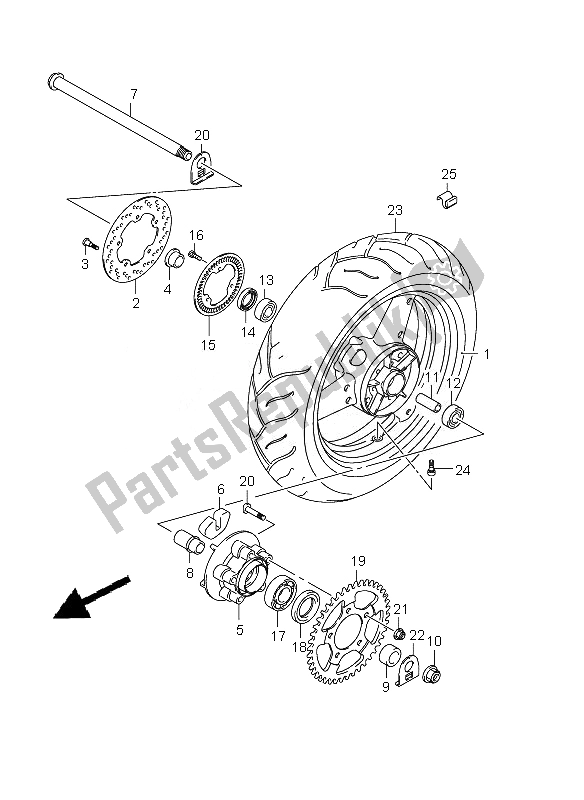 All parts for the Rear Wheel (gsx650fa-fua) of the Suzuki GSX 650 FA 2010