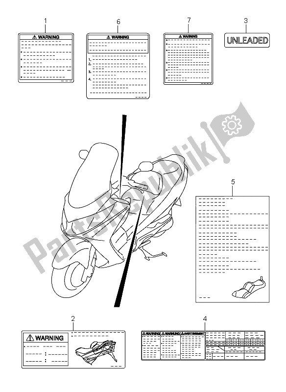 All parts for the Label of the Suzuki Burgman AN 400S 2005