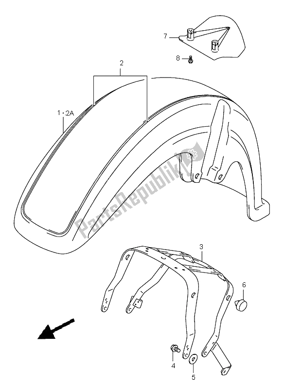 All parts for the Front Fender (vl800) of the Suzuki VL 800Z Volusia 2005