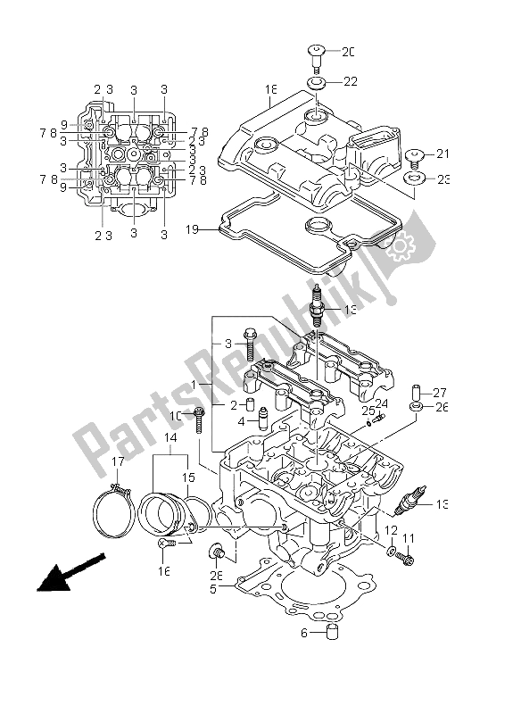 All parts for the Cylinder Head (rear) of the Suzuki DL 650A V Strom 2011