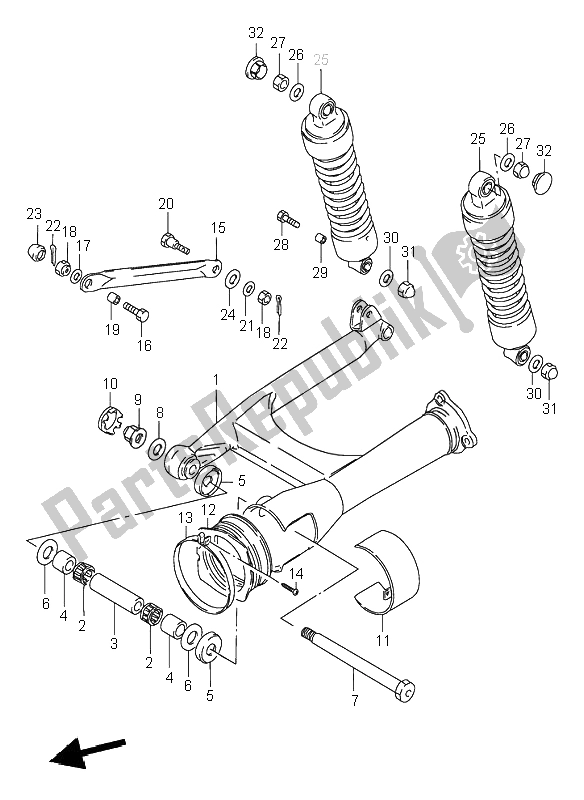 All parts for the Rear Swinging Arm of the Suzuki VS 600 Intruder 1996