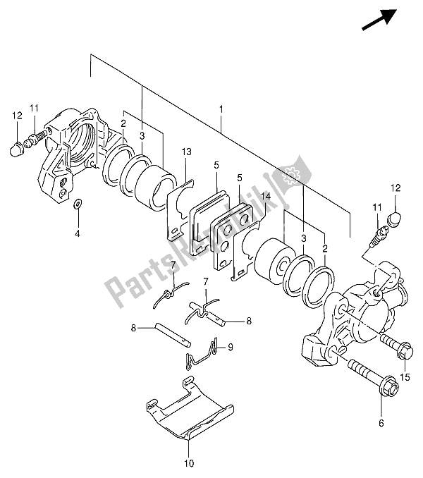 All parts for the Rear Caliper of the Suzuki GSX R 1100W 1994