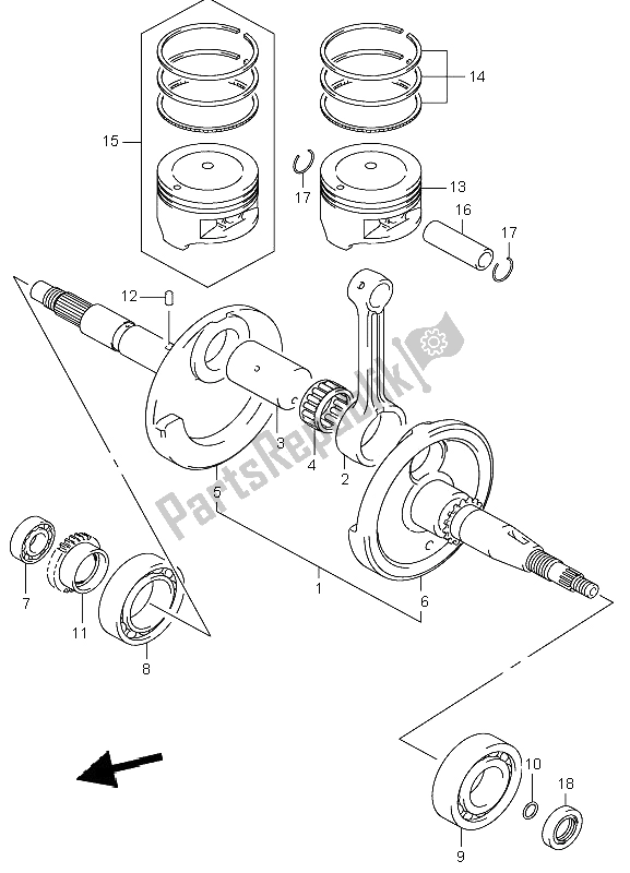 All parts for the Crankshaft of the Suzuki LT F 250 Ozark 2005