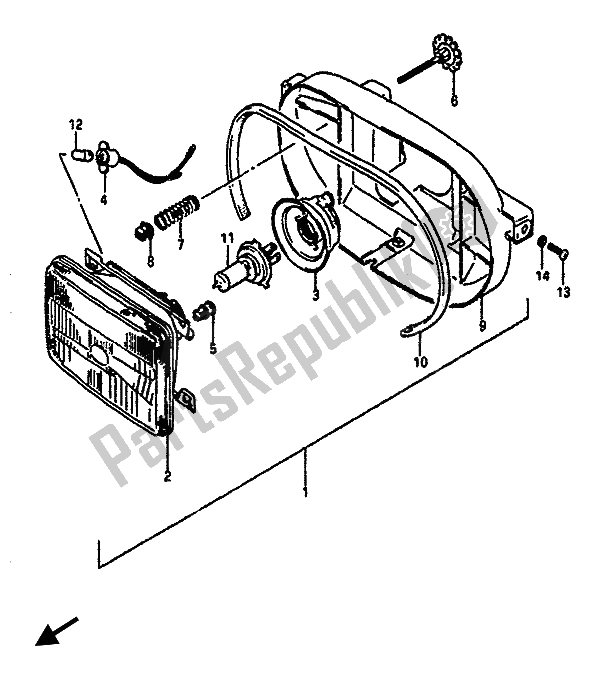 All parts for the Headlamp (e18) of the Suzuki GSX R 1100 1988