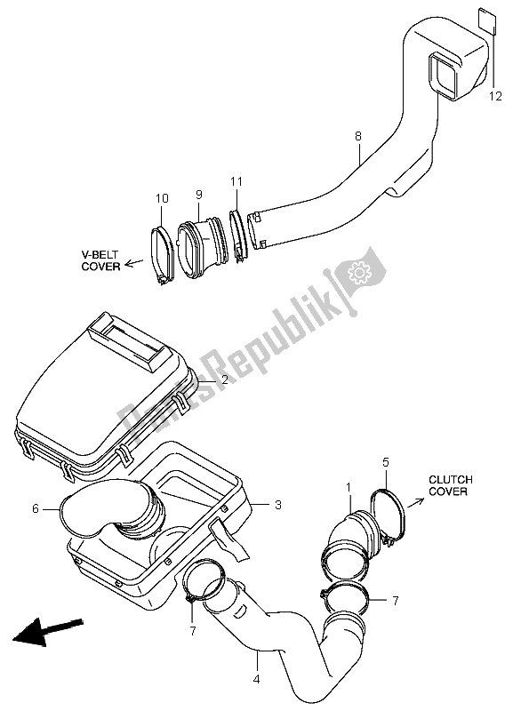 All parts for the Belt Cooling Duct of the Suzuki LT A 400F Eiger 4X4 2004