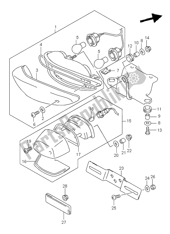 All parts for the Tail Lamp of the Suzuki TL 1000R 2002