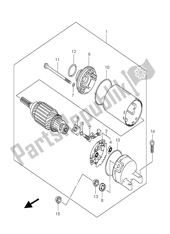 All parts for the Starting Motor of the Suzuki AN 650A Burgman Executive 2005