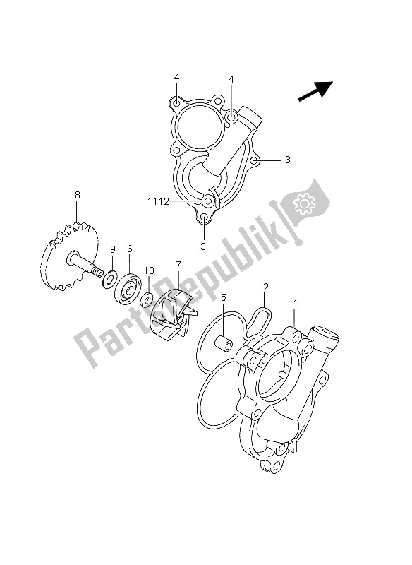 All parts for the Water Pump of the Suzuki RM Z 250 2010