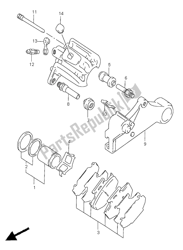 All parts for the Rear Caliper of the Suzuki DR 650 SE 1998