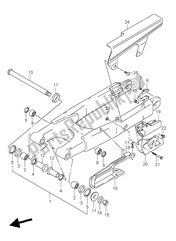 All parts for the Rear Swinging Arm of the Suzuki DR Z 400S 2002