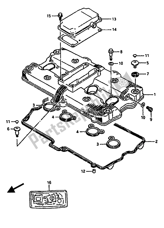 All parts for the Cylinder Head Cover of the Suzuki GSX R 1100 1990