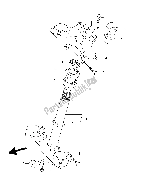 All parts for the Front Fork Bracket of the Suzuki RM 85 SW LW 2008