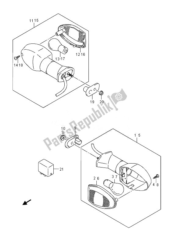 All parts for the Turnsignal Lamp of the Suzuki GSF 1250 SA Bandit 2014