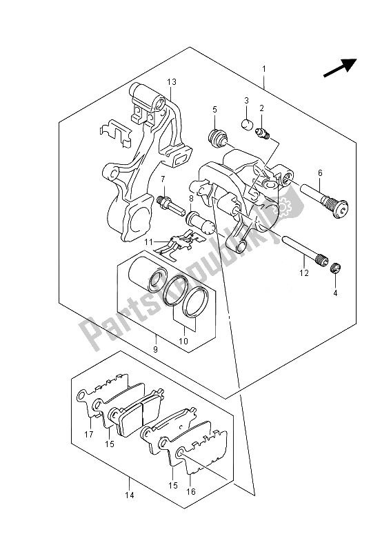 All parts for the Rear Caliper of the Suzuki GSX R 1000 2014