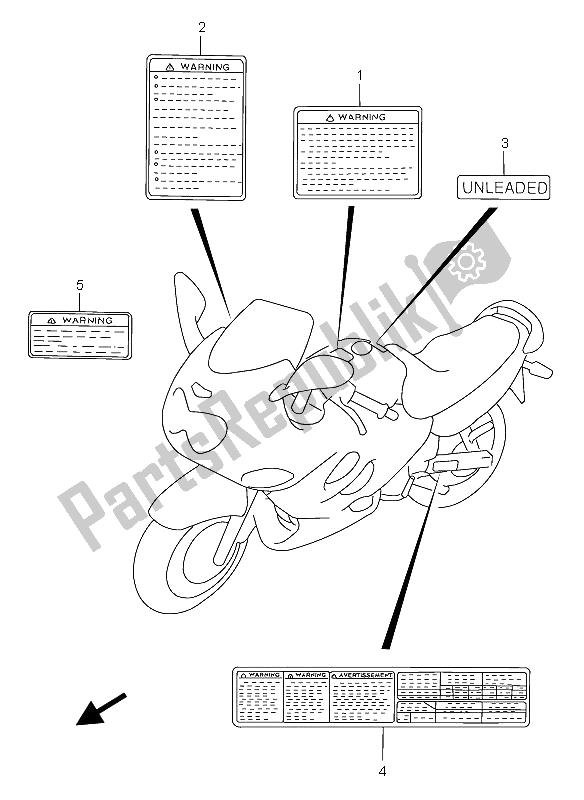 Wszystkie części do Etykieta Ostrzegawcza Suzuki GSX 750F 2005