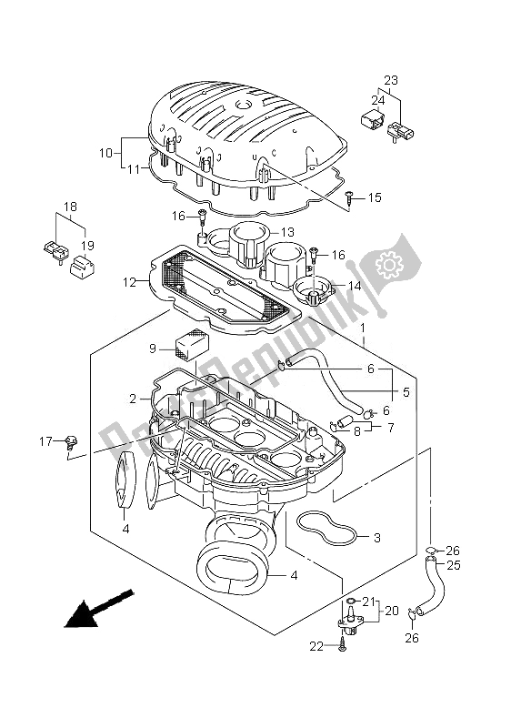 All parts for the Air Cleaner of the Suzuki GSX R 1000Z 2010