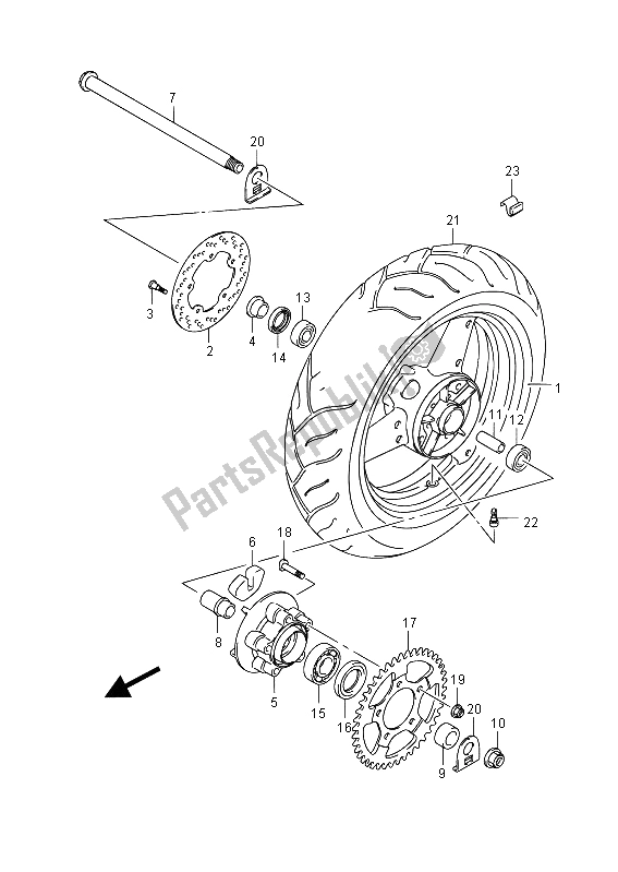 Toutes les pièces pour le Roue Arrière (gsf650u) du Suzuki GSF 650 Sasa Bandit 2012